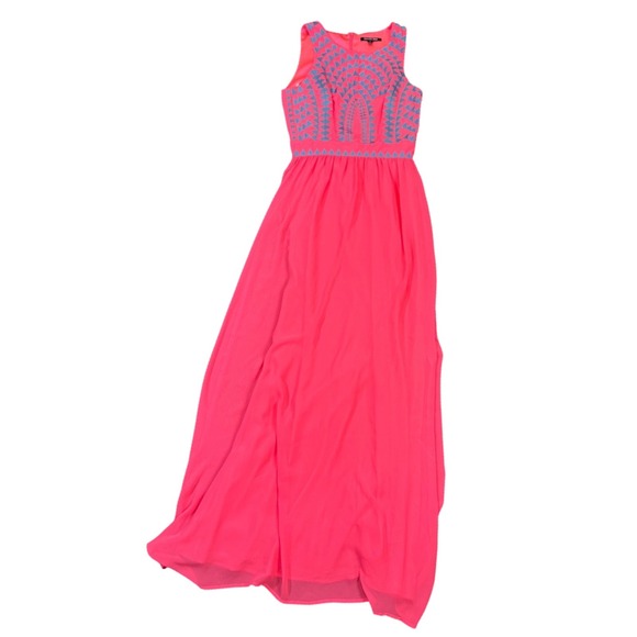 Gianni Bini Knockout Pink Turquoise Embroidered Maxi Dress Size 2‎ NWT - Picture 1 of 13